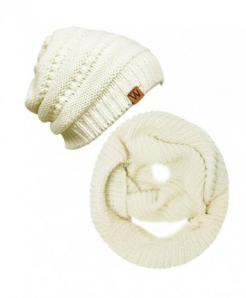 Wrapables Winter Warm Knitted Infinity Scarf and Beanie Hat Set - Cream - CF12OCWV0IC