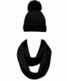 NEOSAN Women Winter Thick Knit Infinity Loop Scarf And Pom Pom Beanie Hat Set - Plain Knit Black - CK184UKQG2N