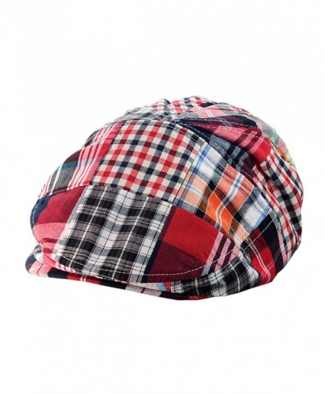 NYFASHION101 Men's Multicolor Plaid Patchwork Buttoned Duck Bill Newsboy Ivy Cap - Red - CL11Y7EKETT