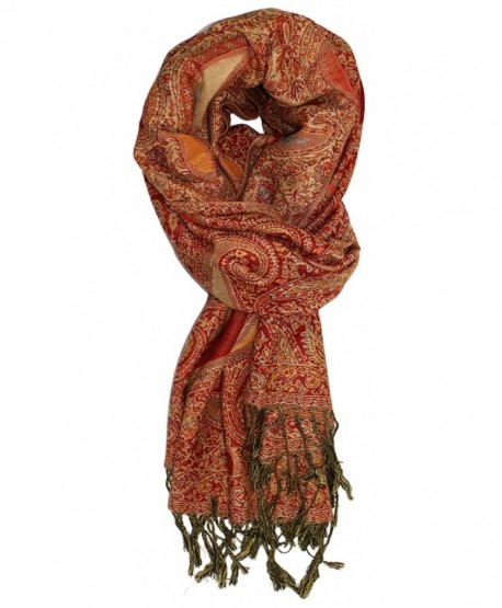 Ted and Jack - Luxe Teardrop Paisley Reversible Pashmina - Red and Gold - C4127UXZA0P