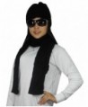 2 PCS SET Womens Hand Made Super Soft Knitted Thermal Winter Scarf & Hat - Black - CE128TCEXCD