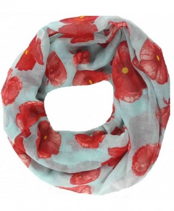 Lina & Lily Poppy Flowers Print Women's Infinity Scarf Lightweight - Pale Blue - CR11SLB04GR