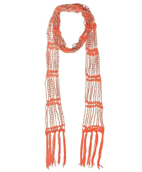 KMystic Beaded Crochet Skinny Long Scarf - Orange - CW12F5LHZKN