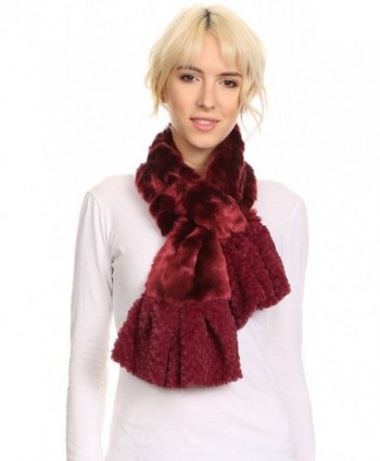 Sakkas Nadia Long Thin Soft Warm Comfort Faux Fur Scarf With Flare Ruffle Ends - Burgundy - CY12MWYCO7A