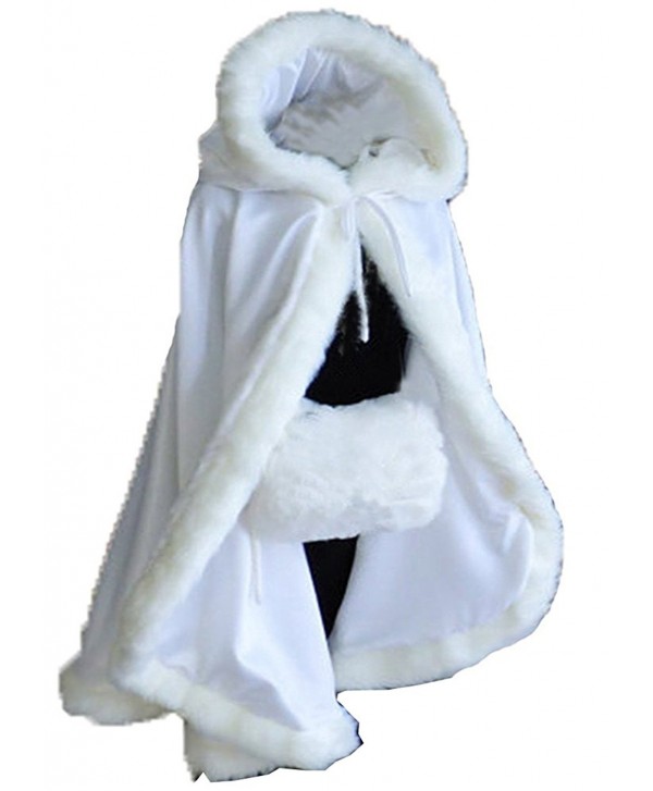 Aiyi Women's Winter Cloak Hooded Faux Fur Edge Short Bridal Christmas Wraps - White - CJ187NTCKES