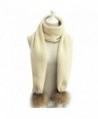 LITHER Women Winter Knitted Scarf Detachable Large Real Raccoon Fur Pom Pom - Beige - CX12N4Q2LC6