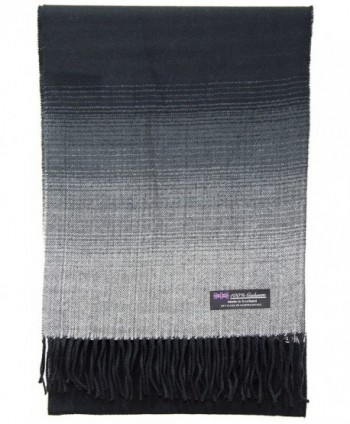 2 PLY 100% Cashmere Scarf Elegant Collection Made in Scotland Wool Solid Plaid - Black White Fade - CO188AERAIX