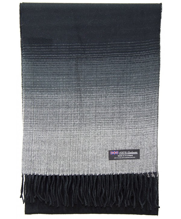 2 PLY 100% Cashmere Scarf Elegant Collection Made in Scotland Wool Solid Plaid - Black White Fade - CO188AERAIX