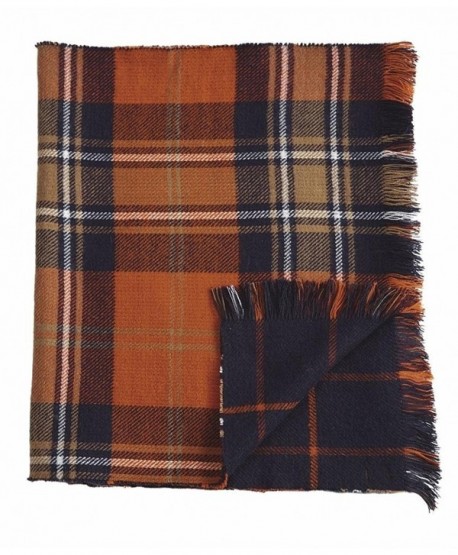 Mud Pie Knit Plaid Blanket Reversible Scarf - Navy - CC12GM1Y6OD