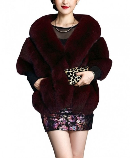 MorySong Winter Warm Faux Fur Bridal Shawl Wraps Cape For Wedding/Evening/Party - Burgundy - CP12N6BZN3P