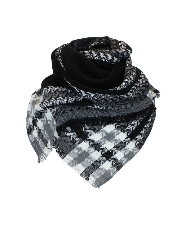 Boho Woven Houndstooth Blanket Scarf Shawl - Extra Long Winter Plaid Pashmina - Black - CY11QG7HV41