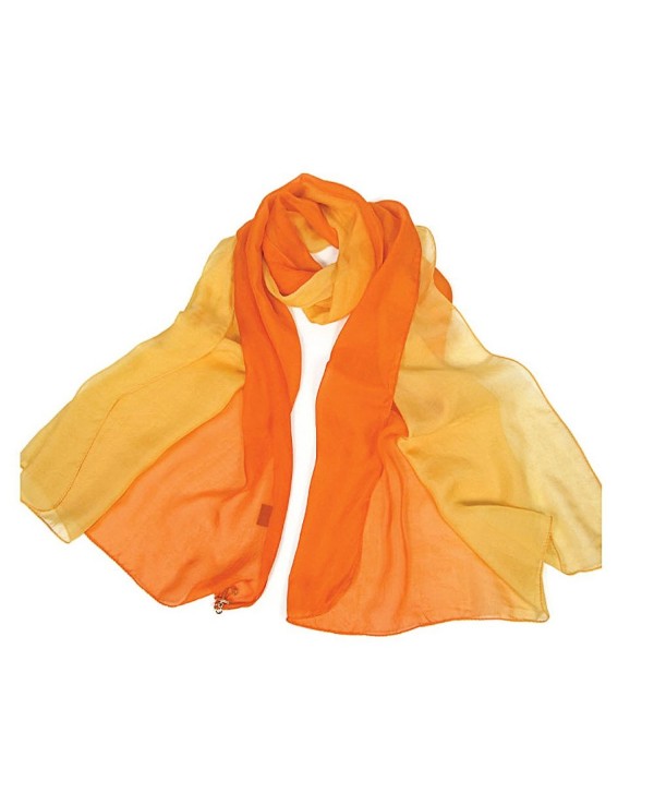 Forever Angel Women's 100% Silk Chiffon Long Scarf - Orange/Yellow - CI128CU3U2V