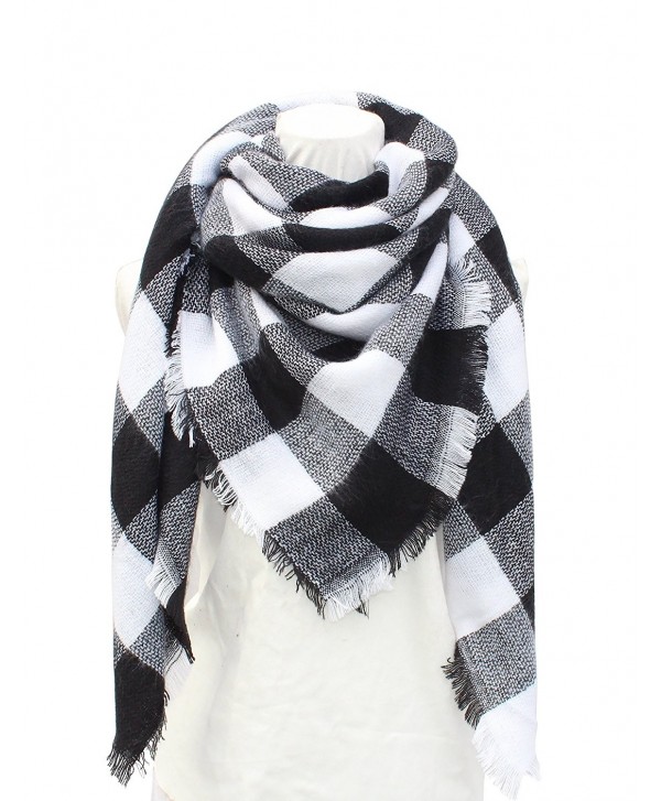 VERABENDI Women's Soft Tassels Plaid Scarf Big Grid Winter Warm Wrap Shawl - Gray - CR1884GRILM