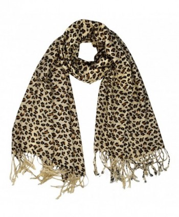Peach Couture Animal Leopard Print Sheer Scarves Summer Shawls Wraps Fringes - Tan - CY188HEA3RU