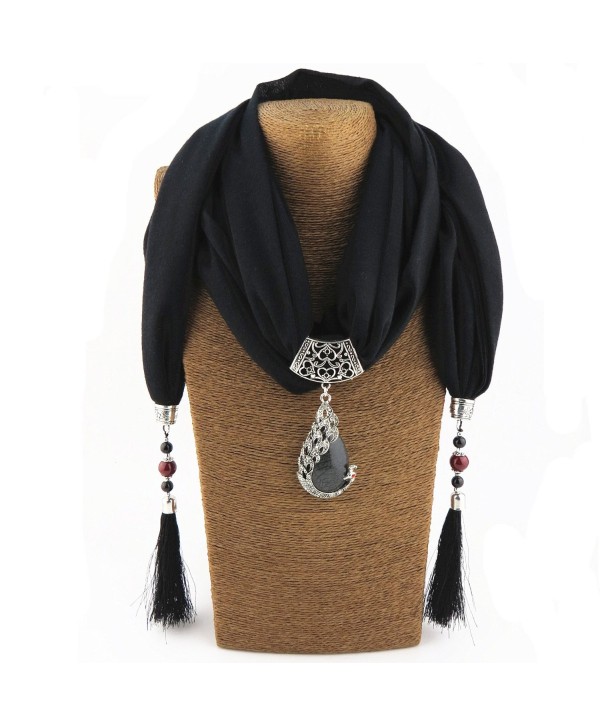 YOUR SMILE - Premium Soft Solid Color Sheer Infinity Fringe Scarf (Black/Pendant) - CG187HIHS8A