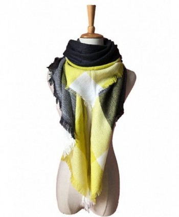Wander Agio Womens Warm Long Shawl Wraps Large Scarves Knit Cashmere Feel Plaid Triangle Scarf - Big Yellow Grey - CF18692TN8T