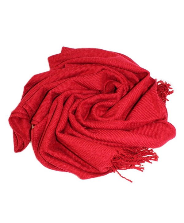 Dosoni Women Soft Pashmina Scarf Solid Color Long Shawl Wrap with Fringe - Red - CW12N22VUUW