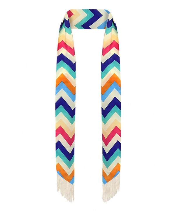 Skinny scarf - Scarf tie - Sash tie - Summer scarf - with fringe - Multicolor (Chevron) - CG12EGIWFLF