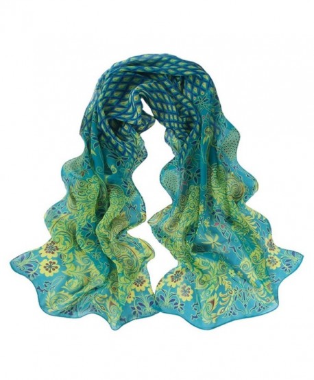 Wensltd Clearance!1 Pair Women Peacock Pattern Soft Silk Chiffon Shawl Wrap - Green - CG126P6BXUF