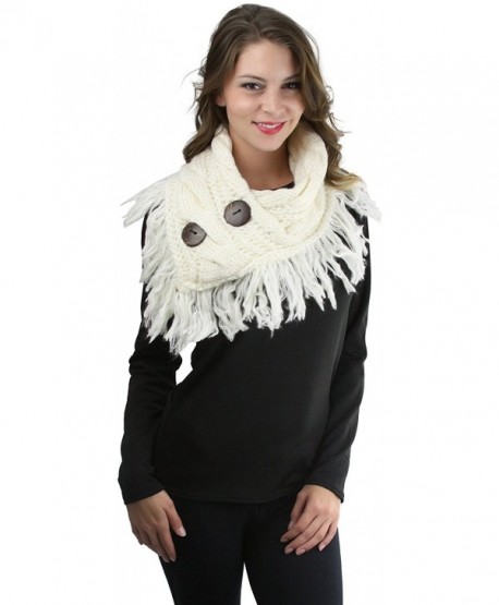 ToBeInStyle Women's Heather Fringe Shoulder Warmer with Coconut Buttons - Ivory - CG12NSGYXD5