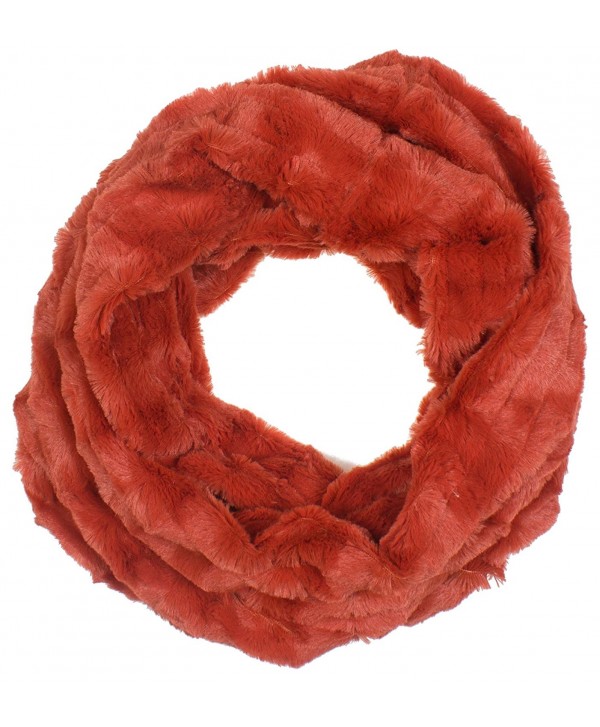 DRY77 Super Soft Box Checker Pattern Faux Fur Infinity Scarf Loop Cowl - Orange - CI127VDTO4X