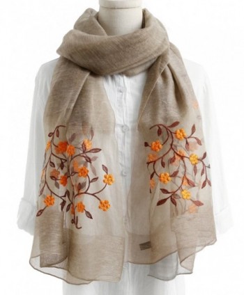 WS Natural Silk Wool Scarf / Shawl / Wrap /Sheer For Women Scarves And Wraps With Gift Packaging - Khaki Flower - CY1893AQQ39