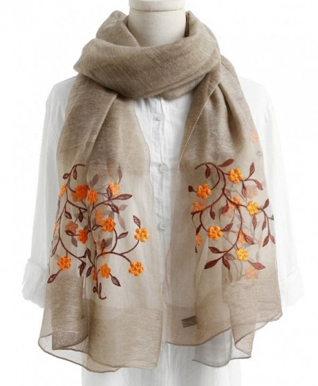 WS Natural Silk Wool Scarf / Shawl / Wrap /Sheer For Women Scarves And Wraps With Gift Packaging - Khaki Flower - CY1893AQQ39