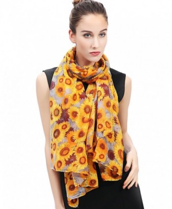 Lina & Lily Sunflowers Print Women's Large Scarf - Gold and Grey - CV1276OESPR