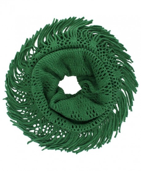 Open Knit Infinity Scarf With Fringe - Green - C911QMSD7Y7