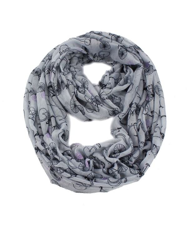 Women Lady Bicycle Bike Print Infinity Cowl Loop Casual Scarf - Gray - CZ11AUQX3WR