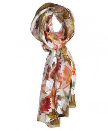 Ted and Jack - Fall Foliage Pattern Silk Feel Scarf - White Allover Leaves - CZ180S4SOZD