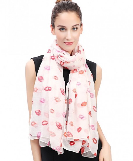 Lina & Lily Sexy Red Lips Print Women's Scarf Shawl Lightweight - White+red - CC11VK5ZRY5