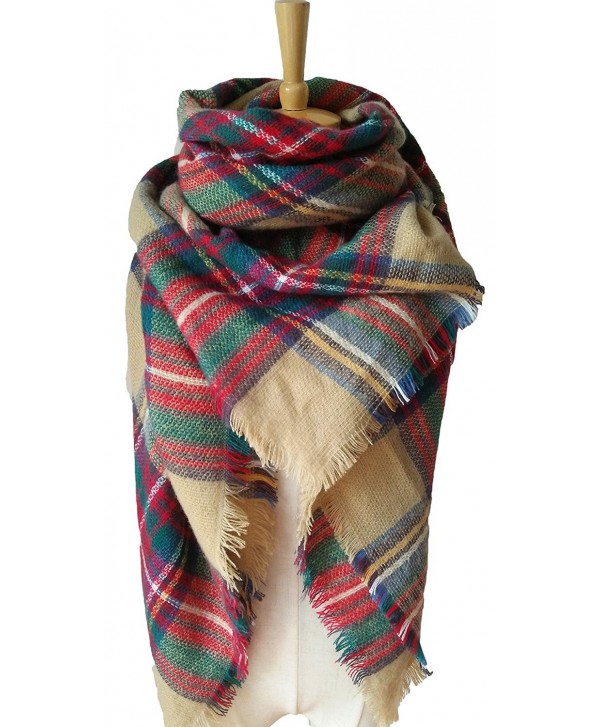 Mother's Gift Plaid Blanket Scarf for Women Wrap Shawl Winter Tassels Tartan Large Blanket Scarves - Khaki - CU187KEO0KO