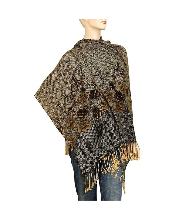 Falari Women's Pashmina Style Shawl Wrap Scarf 78" x 26" - Brown (Flower) - CZ128HILAZB