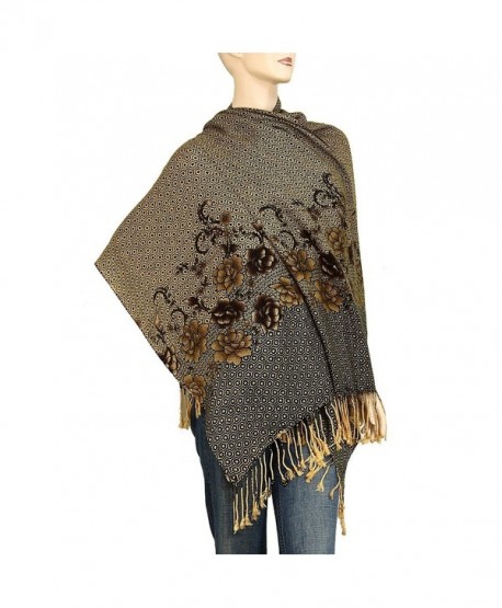 Falari Women's Pashmina Style Shawl Wrap Scarf 78" x 26" - Brown (Flower) - CZ128HILAZB