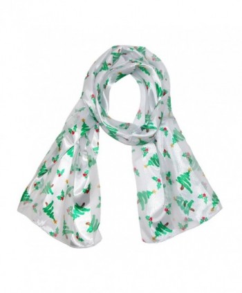 CTM Women's Christmas Tree Holiday Scarf - White - CE11QS5APA1