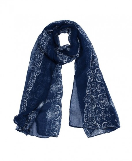 Sandistore Women Lady Classical Print Scarf Scarves Sun Protection Gauze Kerchief - Navy - CP1279M12OB