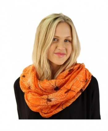 Halloween Scary Spider Web Goth Soft Light Loop Circle Infinity Scarf Wrap - Orange - C512MYJZWNB