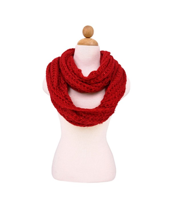 Premium Warm Knit Sequin Infinity Loop Circle Scarf -Diff Colors Avail - Red - C811I4F6K3L