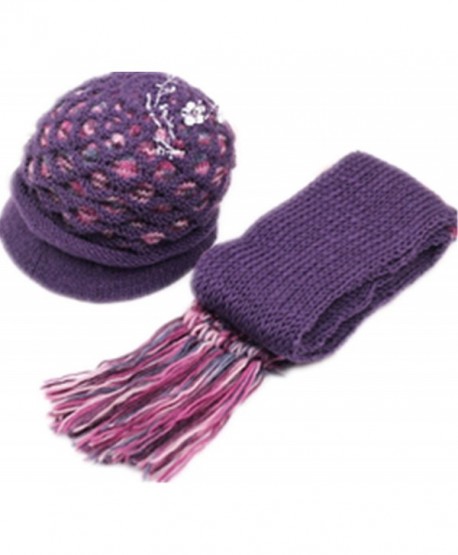 2014 New Winter Warm Women Wool Hat/Scarf Set Women Knitted Hats Scarf Red - Purple - C911Q3F733P