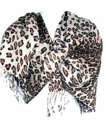 Silver Fever Pashmina-Leopard Animal Print Shawl- Stylish Soft Scarf Wrap - Ivory/Cocoa - CY118IR1LZR