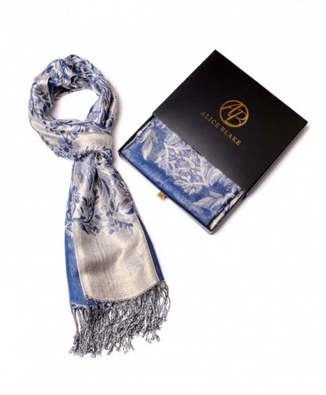 Alice Blake Premium Metallic Floral/Paisley Pashmina Scarf Shawl Wrap w/Gift Box - Blue - CP12NRWGQLO