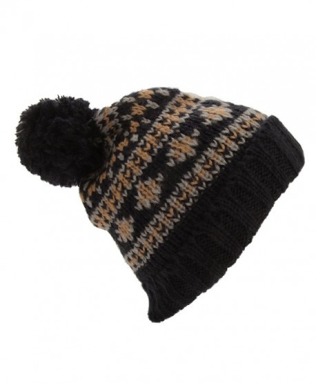 Mens Brushed Fairisle Pattern Winter Bobble Hat - Dark Grey/Navy - CR12OBMEKVE