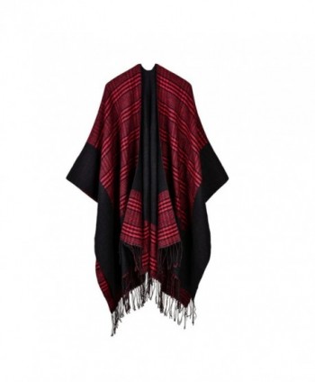 Bakerdani Women Fashionable Retro Style Tassel Poncho Shawl Cape Cardigans - Red - CS187IT2980