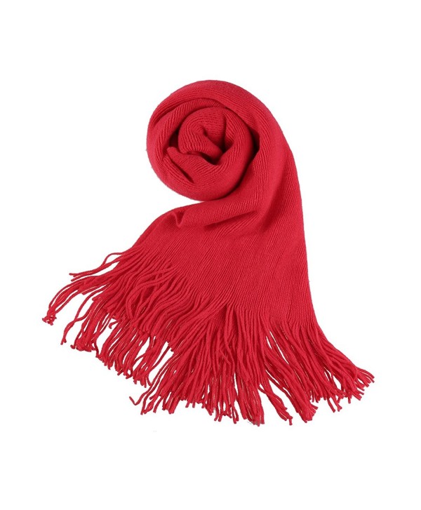 Allegra K Unisex Rectangle Shape Winter Warm Long Knitted Scarf - Red-2 - CV11OUNQITR