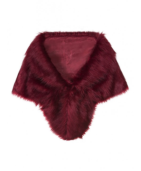 Vijiv Women's Faux Fur Collar Shawl Wraps Shrug For 1920s Bridal Wedding Evening Dresses 57" - Wine Red - C5188N05ASR