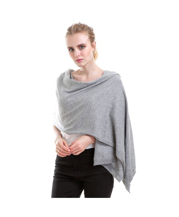 Vemolla Women Knitted Wool Solid Long Shawl Scarf Warp - Soft Grey - CY187R8RLKH