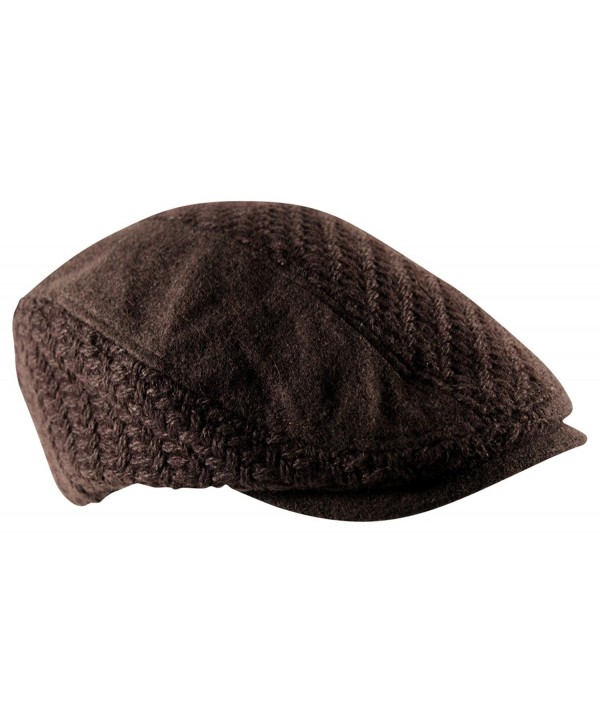 Itzu Mens Waffle Knit Woven Flat Cap Hat Newsboy Gatsby Baker Boy Wool Mix - Brown - CU12O3OZ9U7