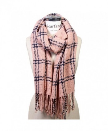 Scarfand's Basket Weave Grid Pattern Large & Thick Winter Scarf Shawl - Pink - CJ128XRXMWL