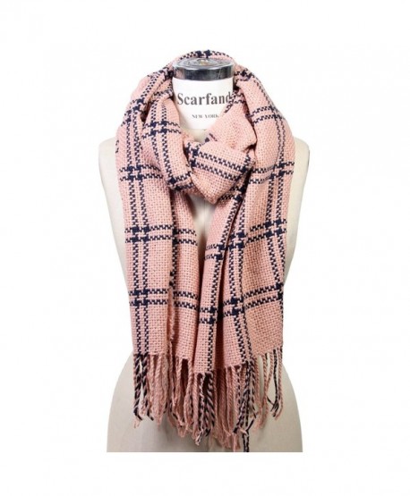 Scarfand's Basket Weave Grid Pattern Large & Thick Winter Scarf Shawl - Pink - CJ128XRXMWL